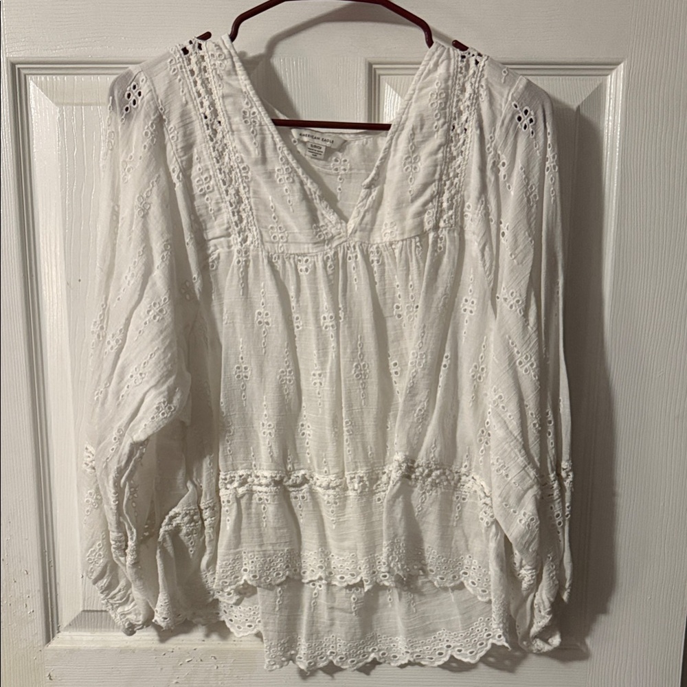 American Eagle Outfitters White Eyelet Blouse